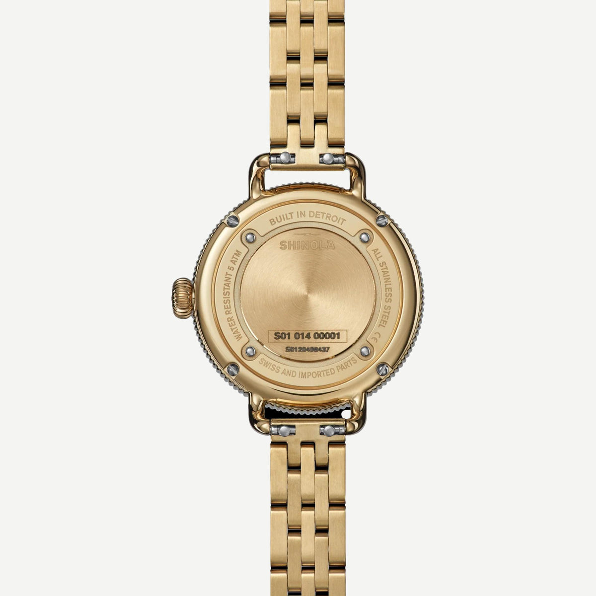 Shinola Birdy 31mm gold watch with gray MOP dial and gold-tone bracelet