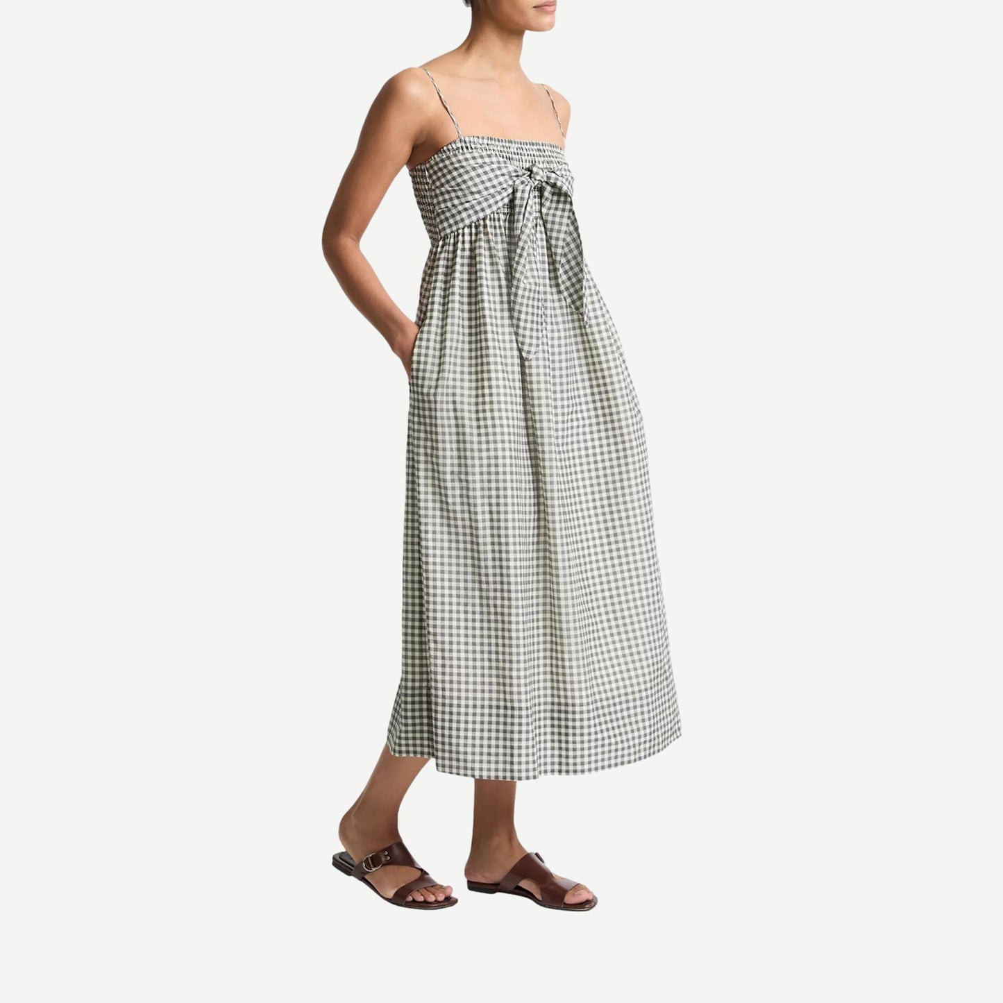 Tie Smock Cami Dress - Off White/Smoke - Galvanic.co