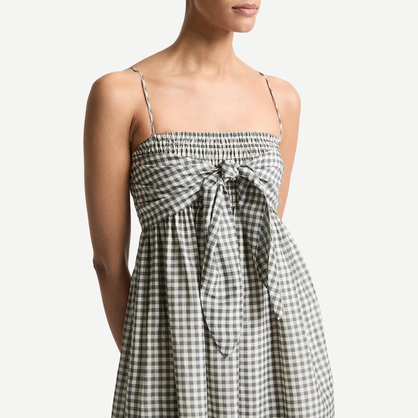 Tie Smock Cami Dress - Off White/Smoke - Galvanic.co