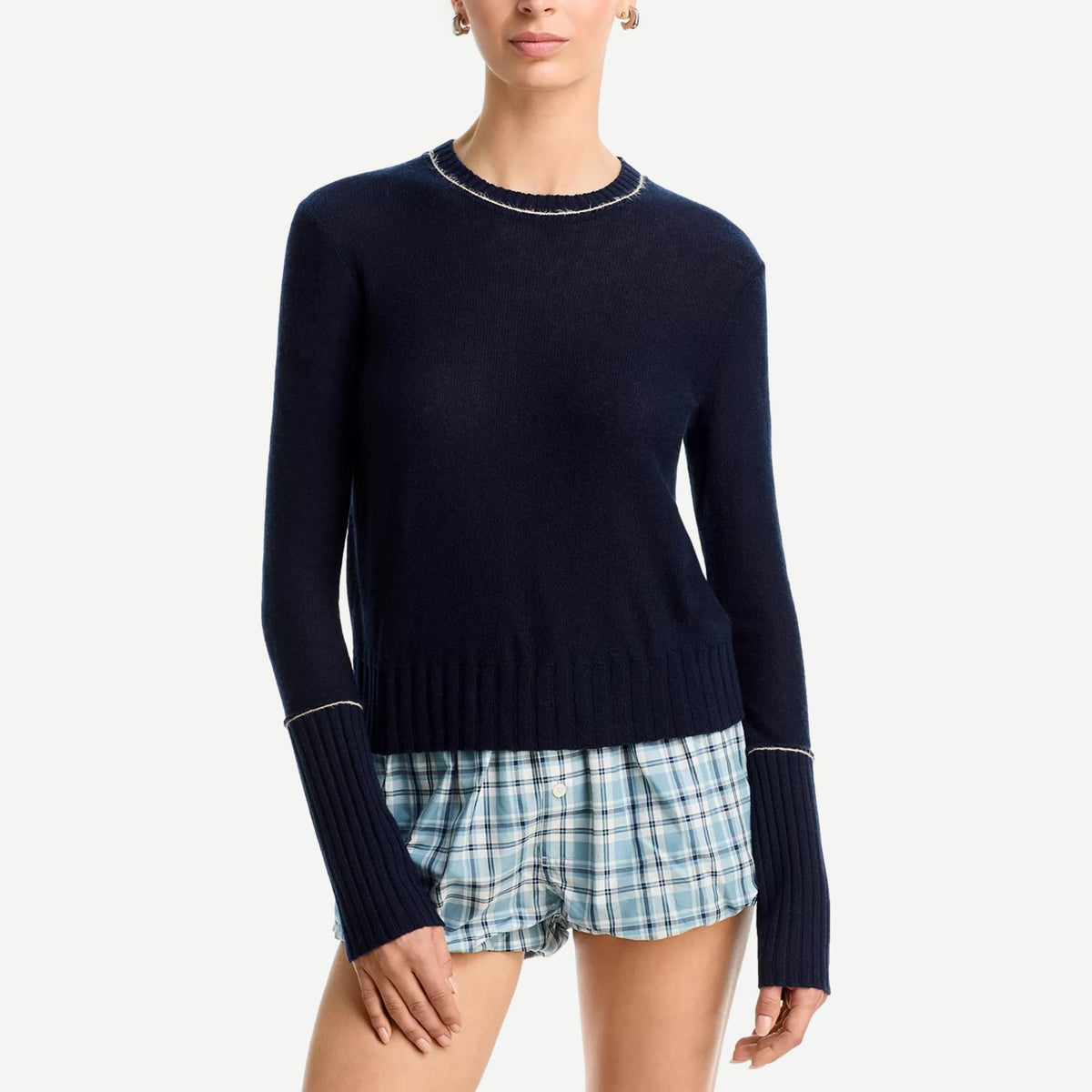 Guest in Residence Flurry Shrunken Crew sweater in midnight navy with a cropped, fitted silhouette