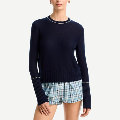 Guest in Residence Flurry Shrunken Crew sweater in midnight navy with a cropped, fitted silhouette