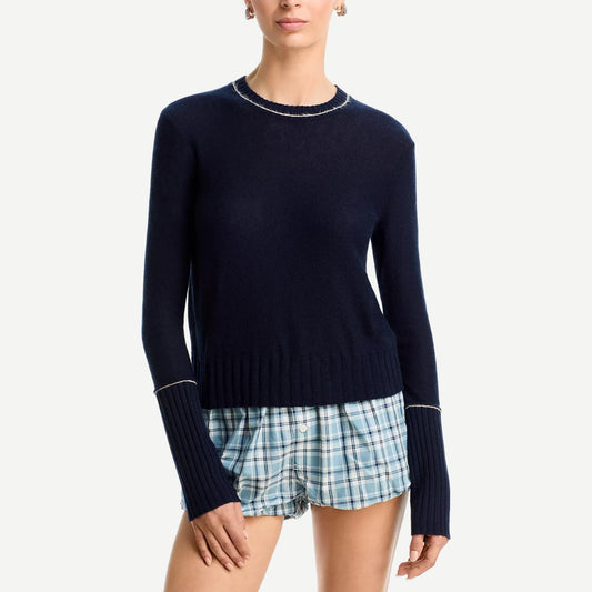 Guest in Residence Flurry Shrunken Crew sweater in midnight navy with a cropped, fitted silhouette