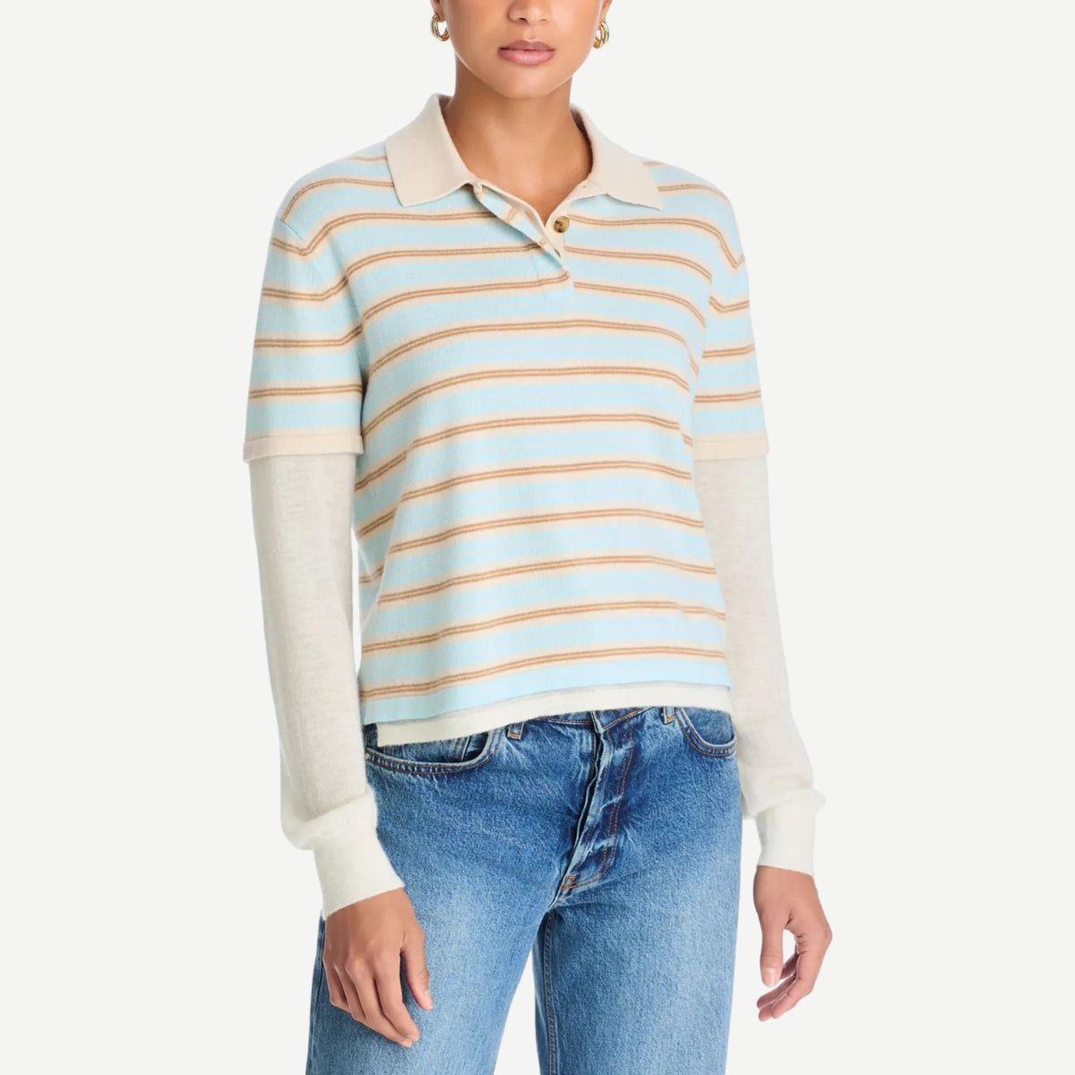 Guest in Residence layered stripe rugby sweater in Alice Blue Combo
