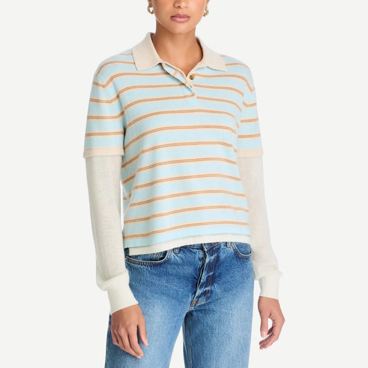Guest in Residence layered stripe rugby sweater in Alice Blue Combo