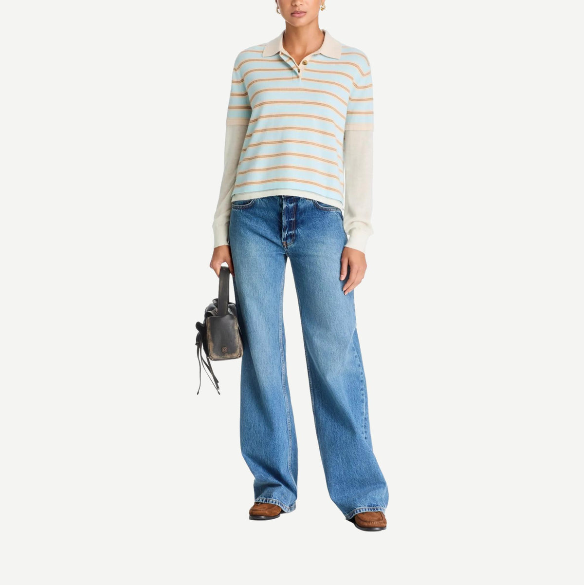 Guest in Residence layered stripe rugby sweater in alice blue combo