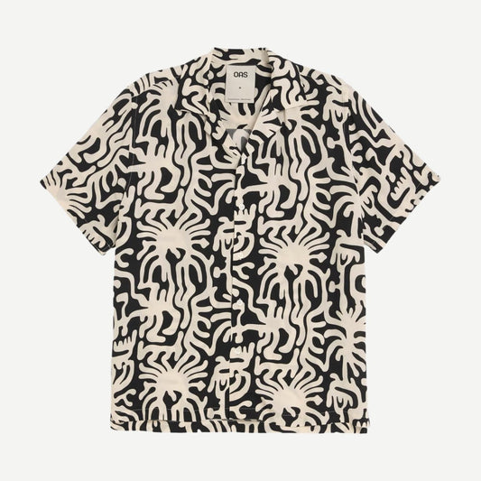 OAS Loefy Rocco SS Button Up Shirt in black, showing front view with collar and button details.