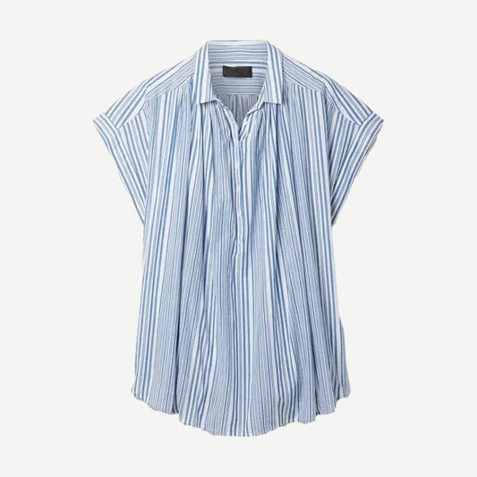 Normandy Blouse - Ivory Blue Stripe - Galvanic.co