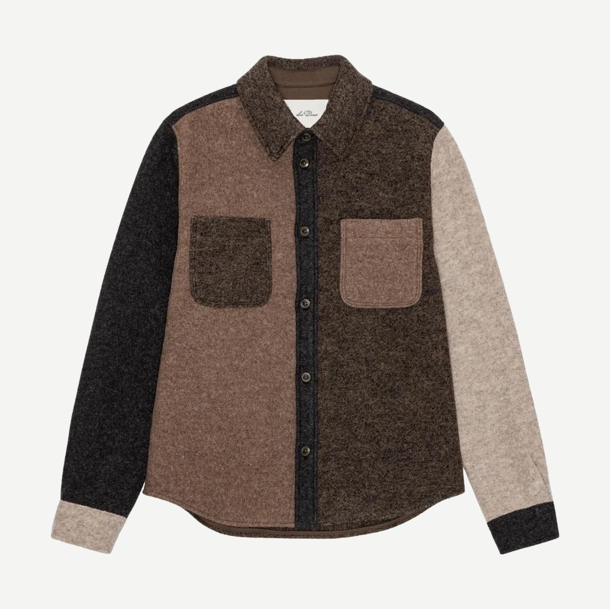Wool Colourblock Overshirt - Mole Brown