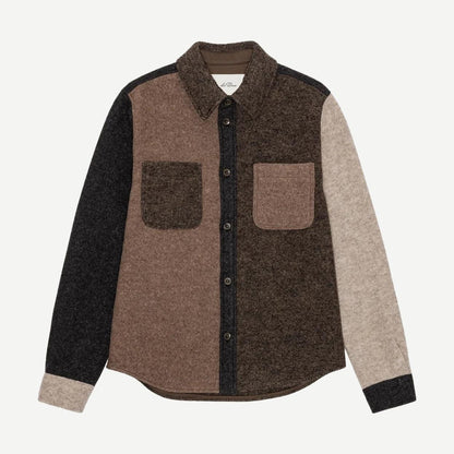 Wool Colourblock Overshirt - Mole Brown