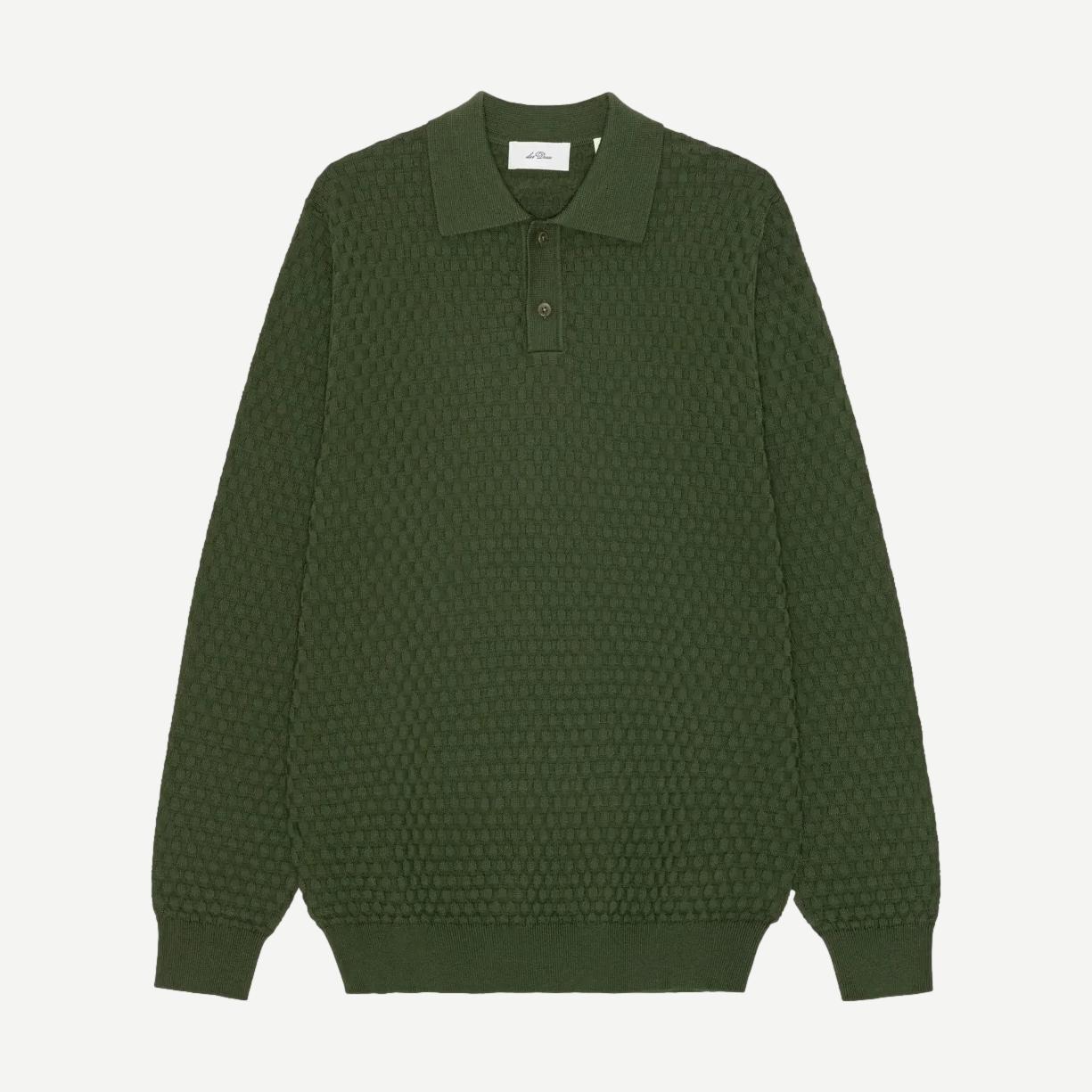 Check Structure Knitted LS Polo - Rifle Green
