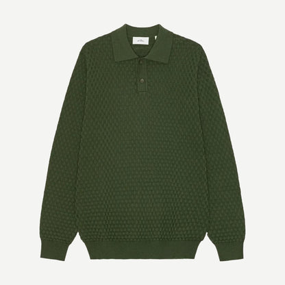 Check Structure Knitted LS Polo - Rifle Green