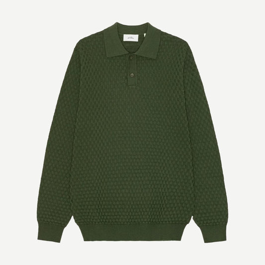 Check Structure Knitted LS Polo - Rifle Green - Galvanic.co