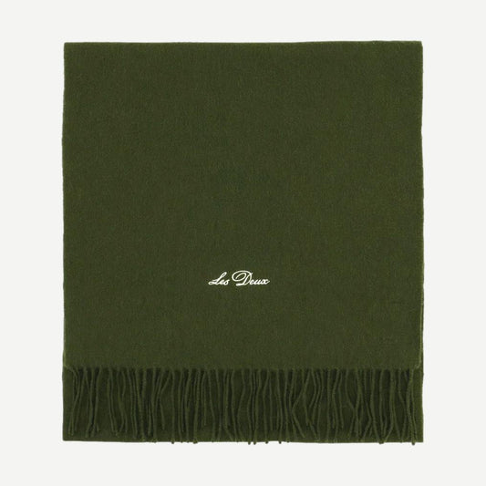 Les Deux Signature Solid Rifle Green scarf close-up view