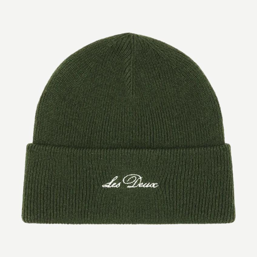 Les Deux Signature Beanie in rifle green, shown from the front