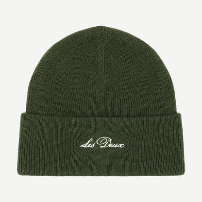 Les Deux Signature Beanie in rifle green, shown from the front