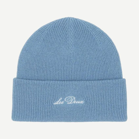 Les Deux Signature Beanie in Allure blue, folded cuff with embroidered logo
