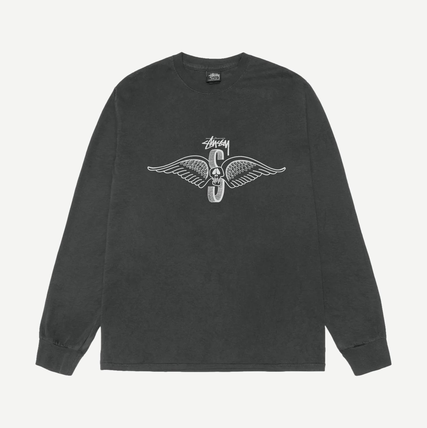 Skull Wings Pigment Dyed LS Tee - Black - Galvanic.co