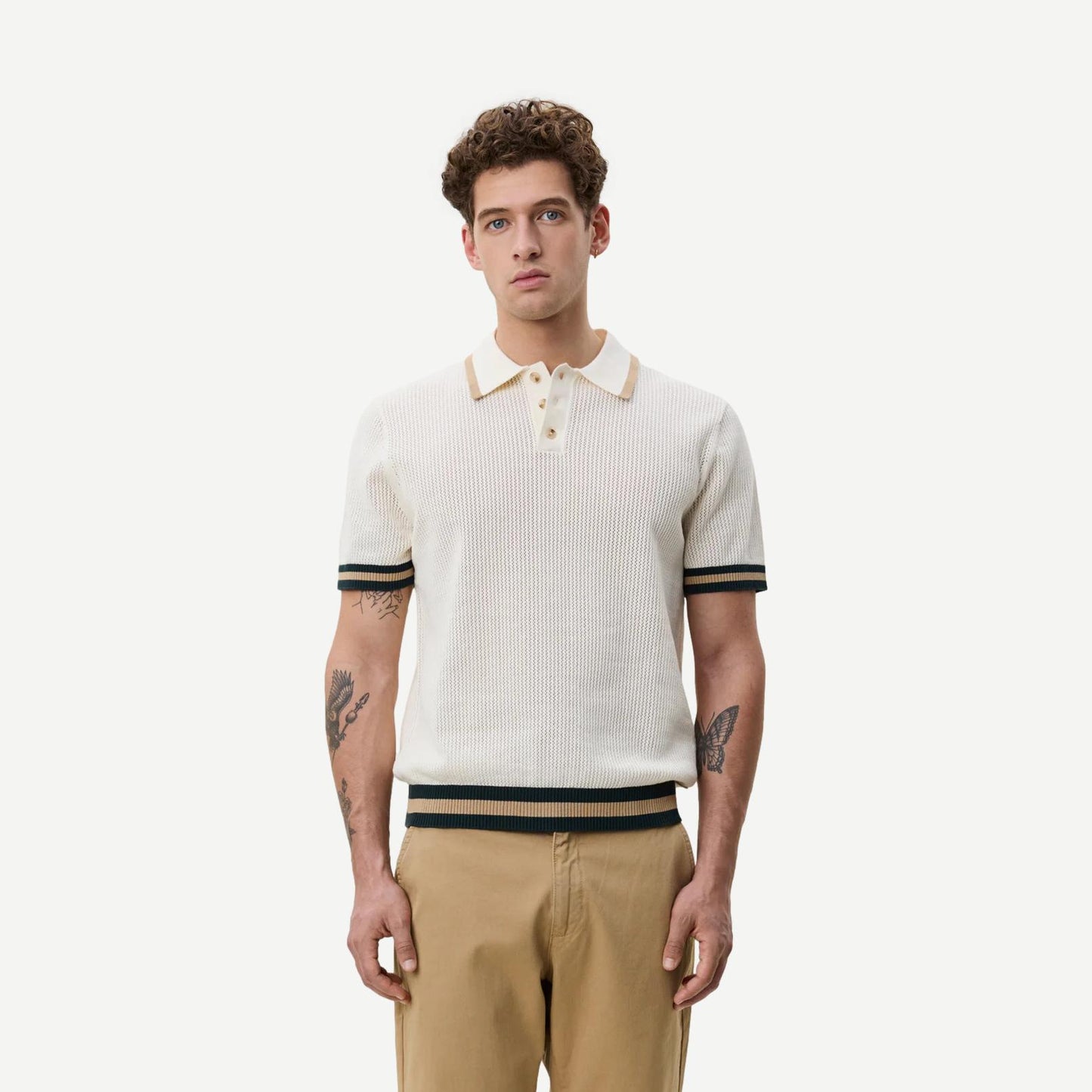 Lace Knitted Polo - Eggnog White
