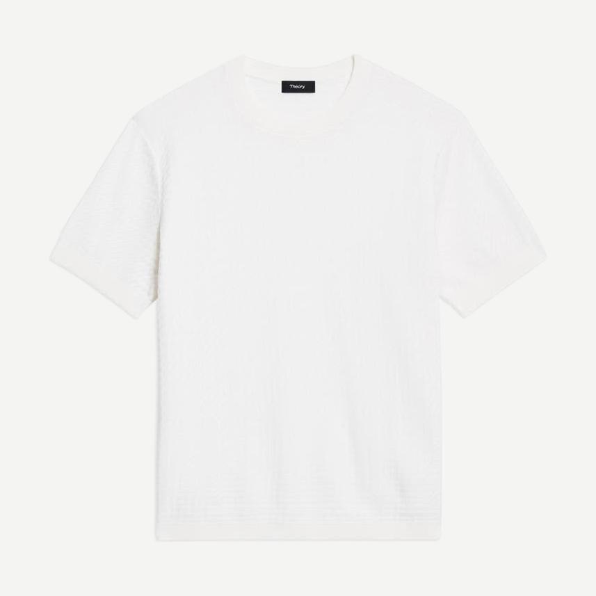 Theory Damian SS Top in winter ivory, lightweight T-shirt with short sleeves and soft fabric, showcasing a casual and stylish fit.