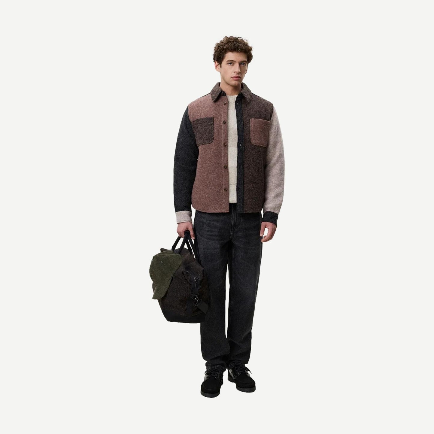 Wool Colourblock Overshirt - Mole Brown