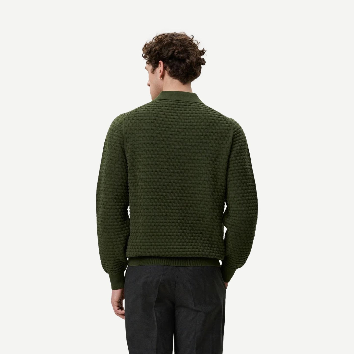 Check Structure Knitted LS Polo - Rifle Green