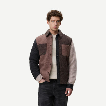 Wool Colourblock Overshirt - Mole Brown