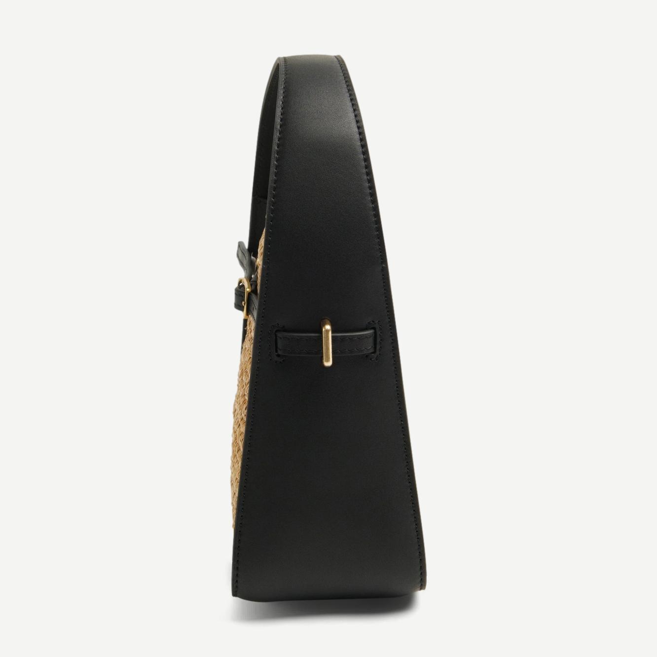 Cleo Mini Raffia Combo Bucket Bag - Black/Natural