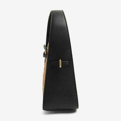 Cleo Mini Raffia Combo Bucket Bag - Black/Natural