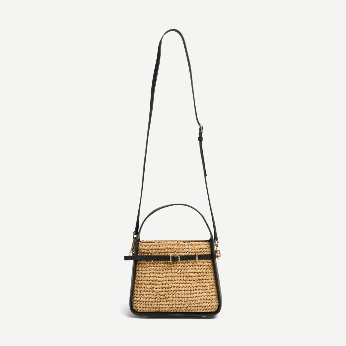 Cleo Mini Raffia Combo Bucket Bag - Black/Natural