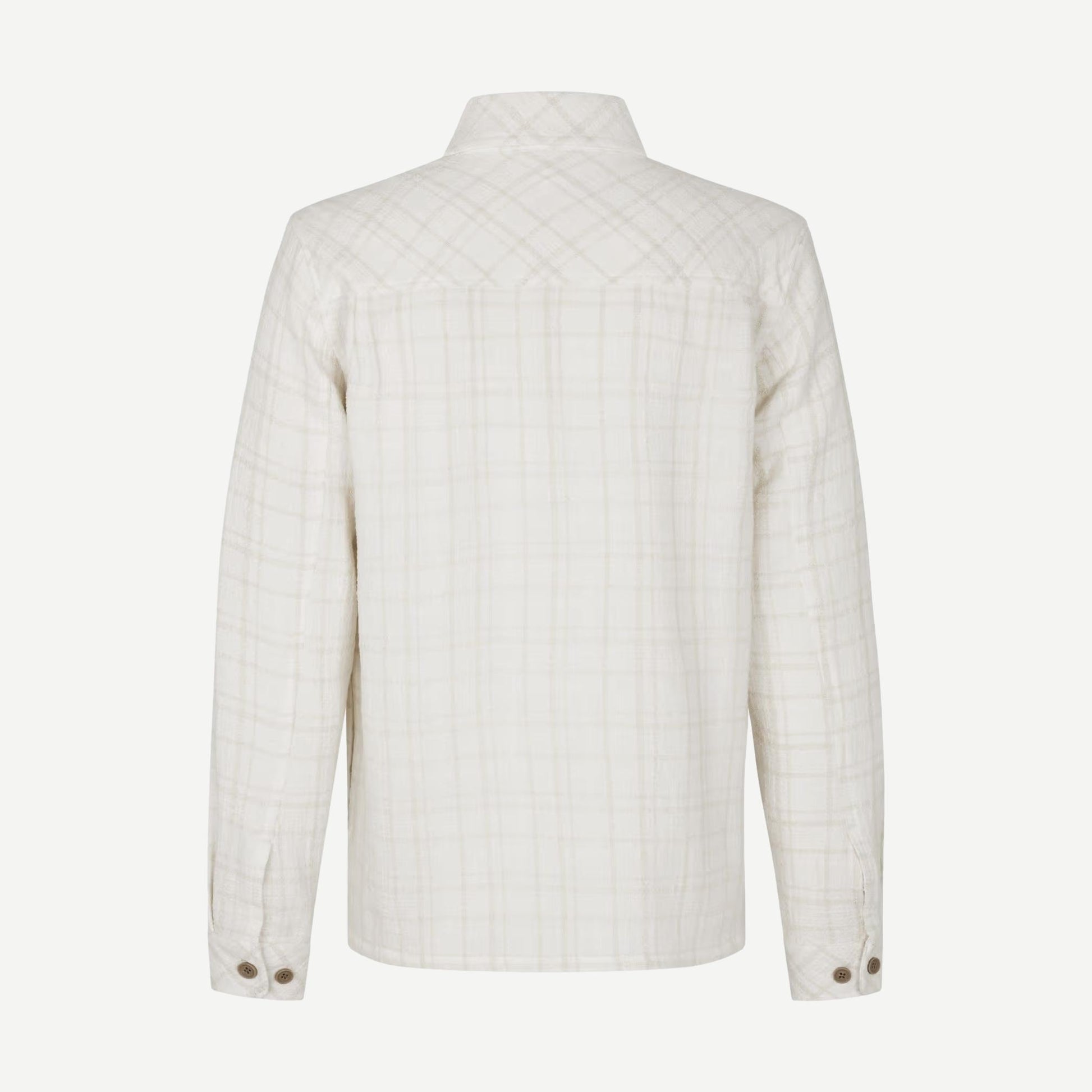Samsoe Samsoe Sadamon GC overshirt in Silver Birch color, showcasing a casual shirt with a relaxed fit and button-up front.