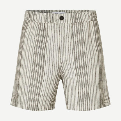 Samsoe Samsoe Sajabari Fly Shorts in brown St. laid flat, showcasing their casual design and comfortable fit.