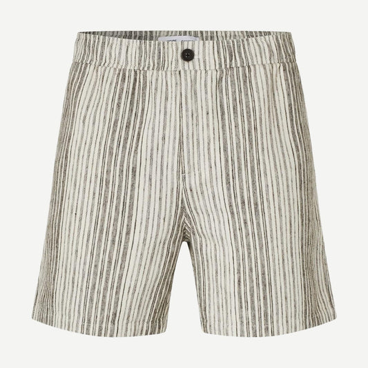 Samsoe Samsoe Sajabari Fly Shorts in brown St. laid flat, showcasing their casual design and comfortable fit.