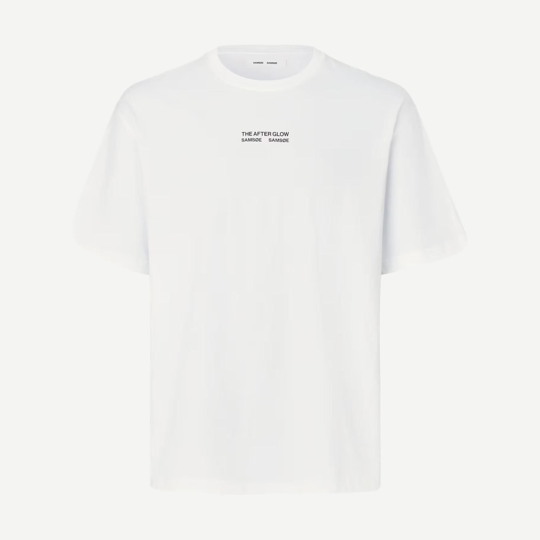 Samsoe Samsoe Sauni T-Shirt featuring a hazy fields graphic, soft fabric, casual fit, in natural colors, front view.