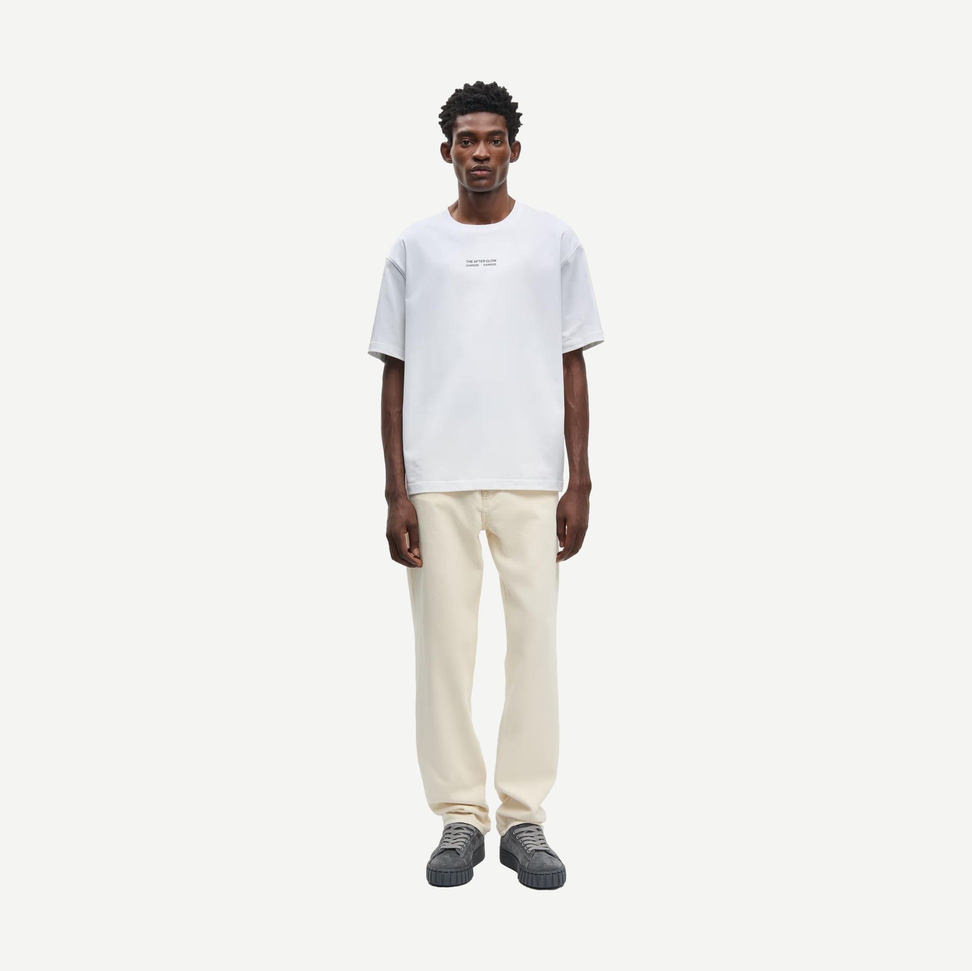 Samsoe Samsoe Sauni T-Shirt in Hazy Fields design, featuring soft fabric and casual fit, shown in a close-up view.