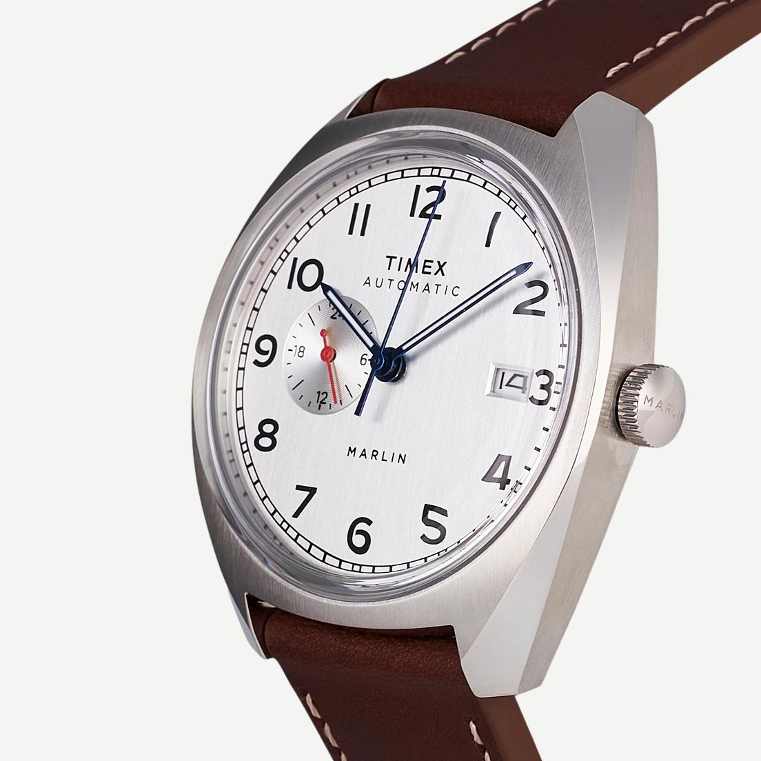 Marlin Mod Retro Automatic 39mm - White/Brown Leather - Galvanic.co