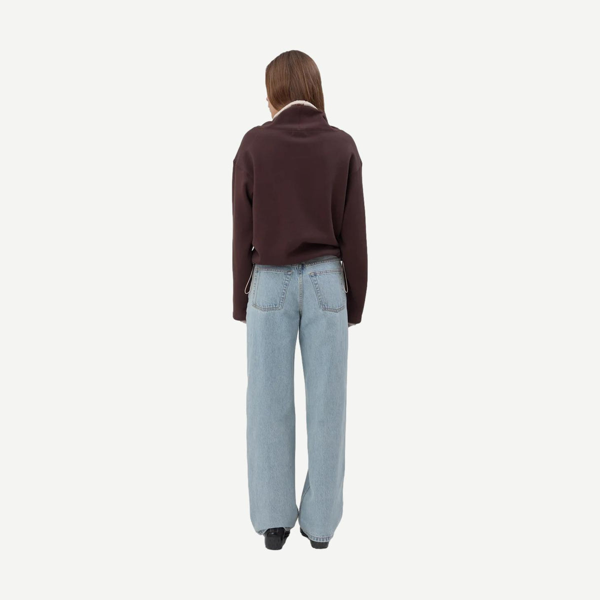 Still Here chocolate brown Rec Pullover sweatshirt with a relaxed fit and soft fabric, displayed on a white background.