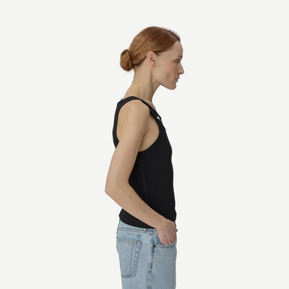 Still Here Snap Tank in black, sleeveless tank top with a relaxed fit, casual style perfect for everyday wear.