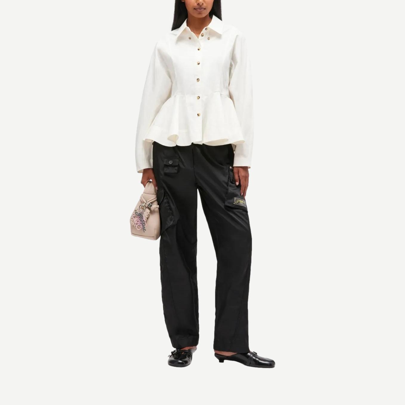 Stretch Cotton Peplum Shirt - Egret - Galvanic.co