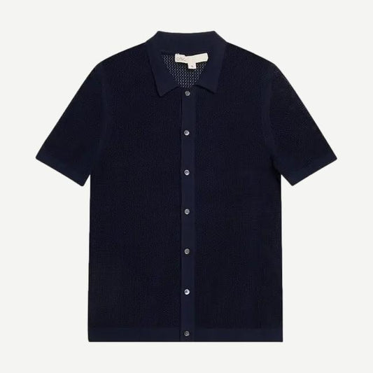 Crochet Knit Button Up - Deep Navy - Galvanic.co