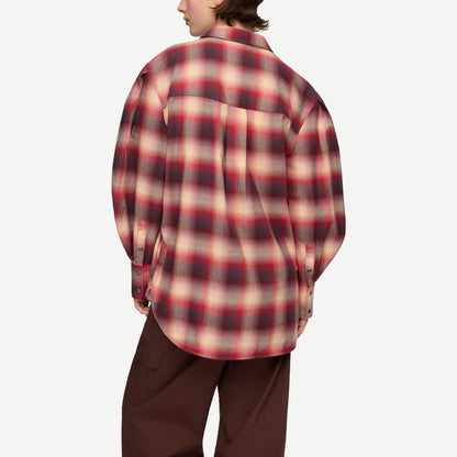 Cotton Flannel Check Pleated Sleeve - Rasberry Wine