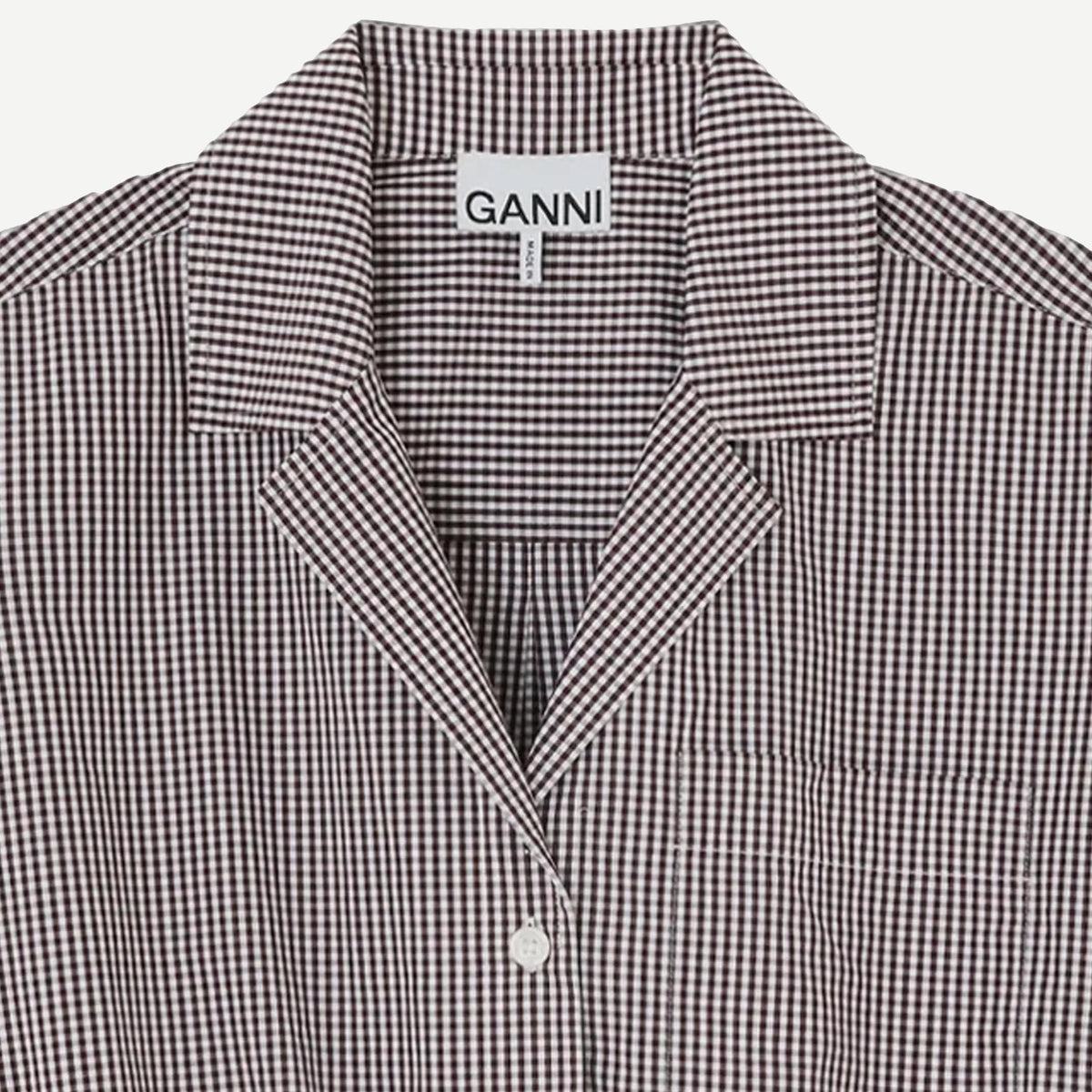 Check Cotton Cropped Bowling Shirt - Chicory Coffee