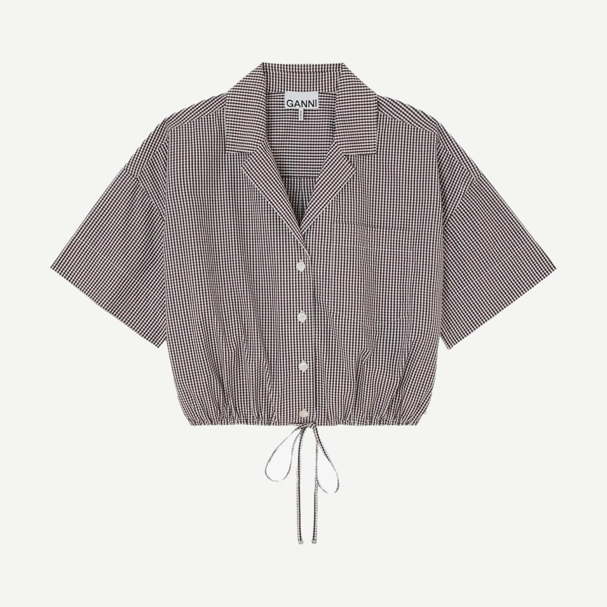 Check Cotton Cropped Bowling Shirt - Chicory Coffee
