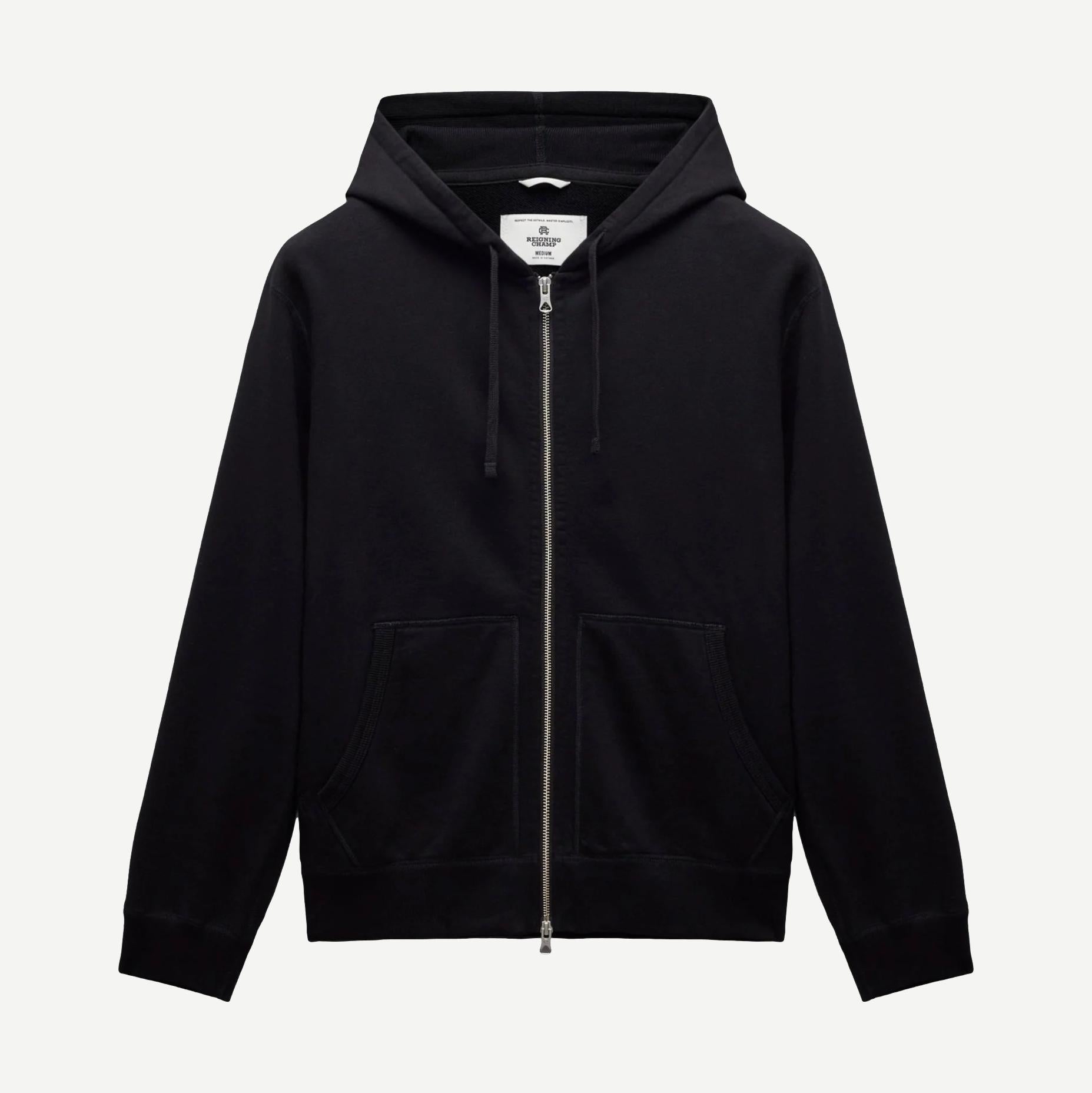 Knit Midweight Terry Standard Zip Hoodie - Black - Galvanic.co