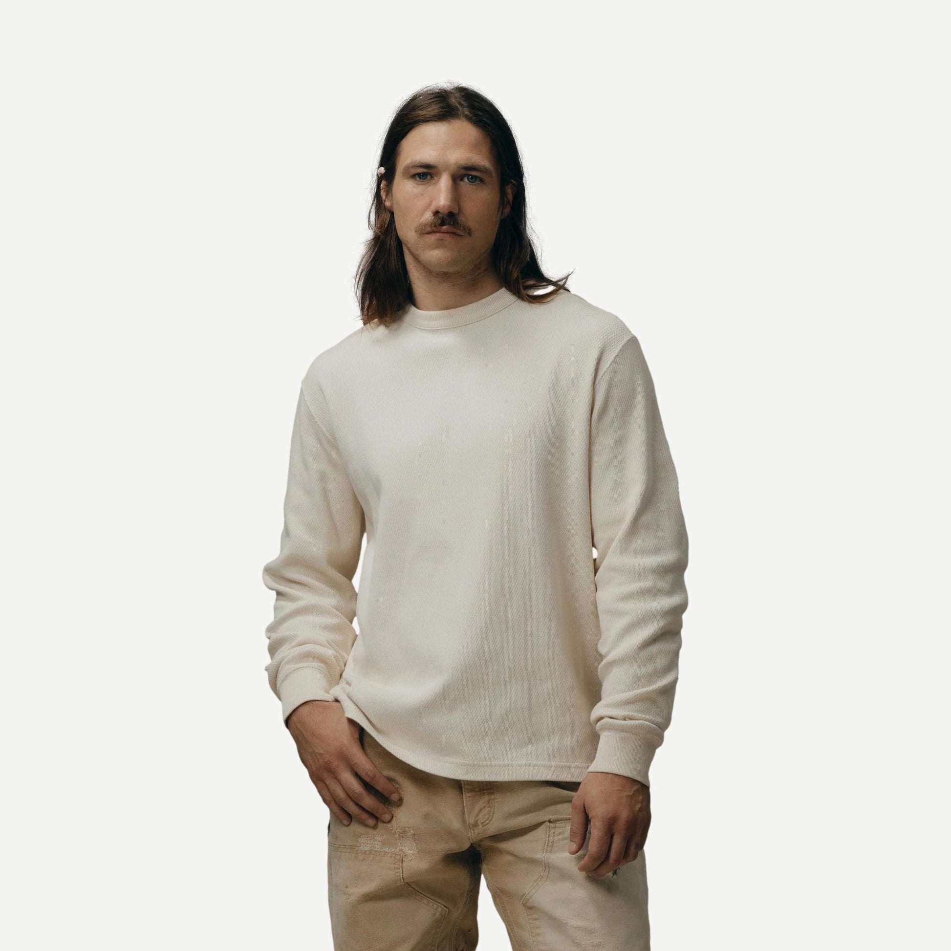 Waffle Knit Thermal Crewneck - Sand - Galvanic.co