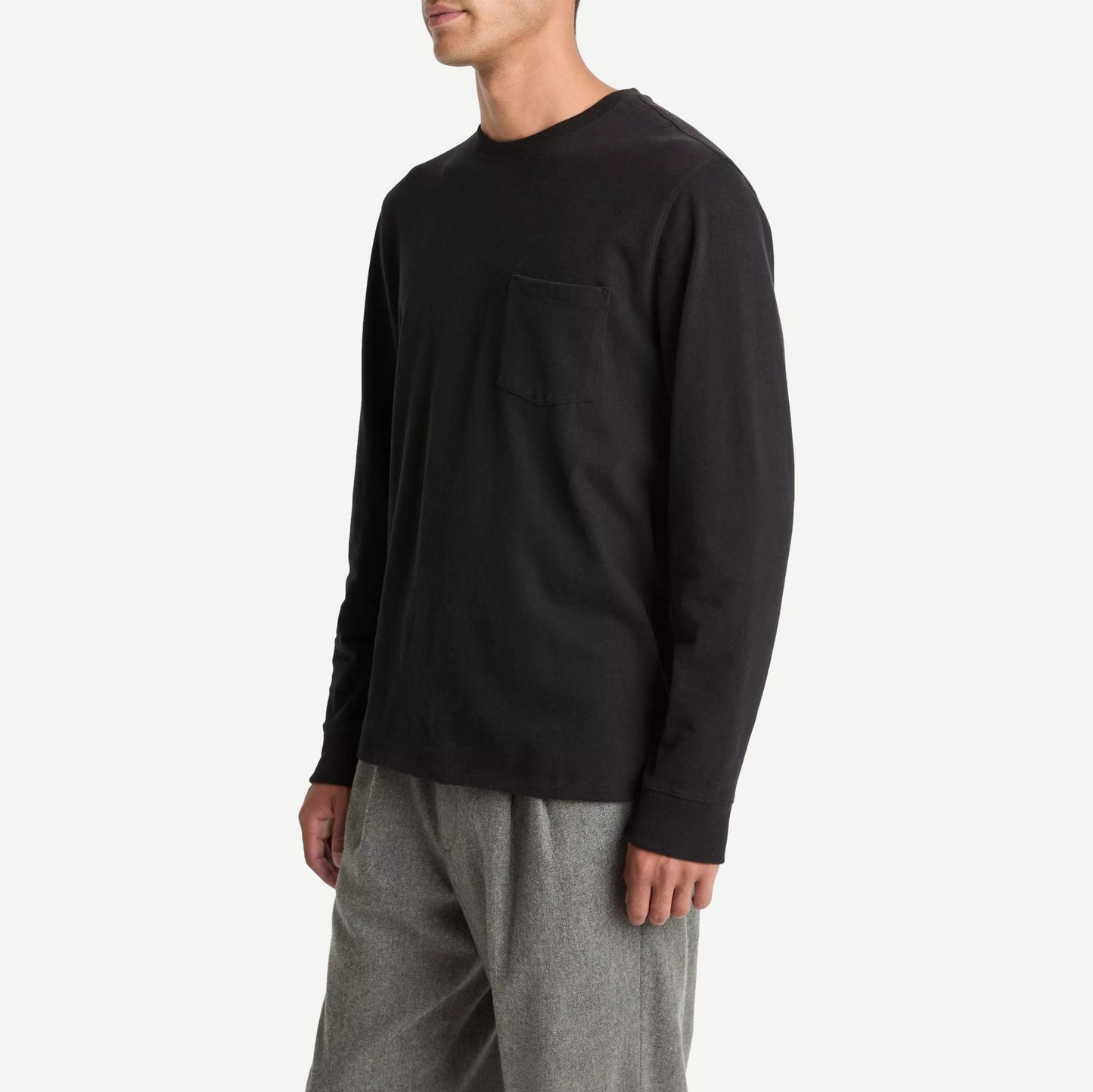 Sueded Jersey Pocket Crewneck - Black - Galvanic.co