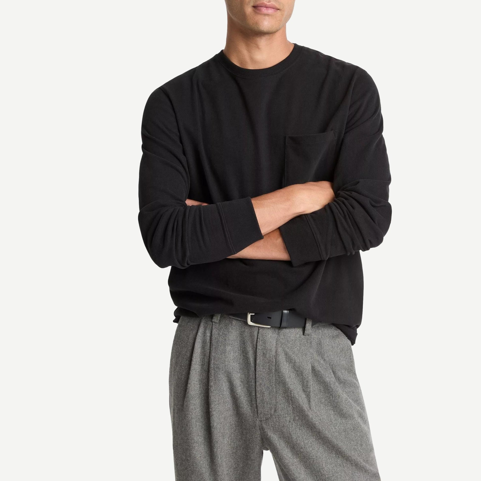 Sueded Jersey Pocket Crewneck - Black - Galvanic.co