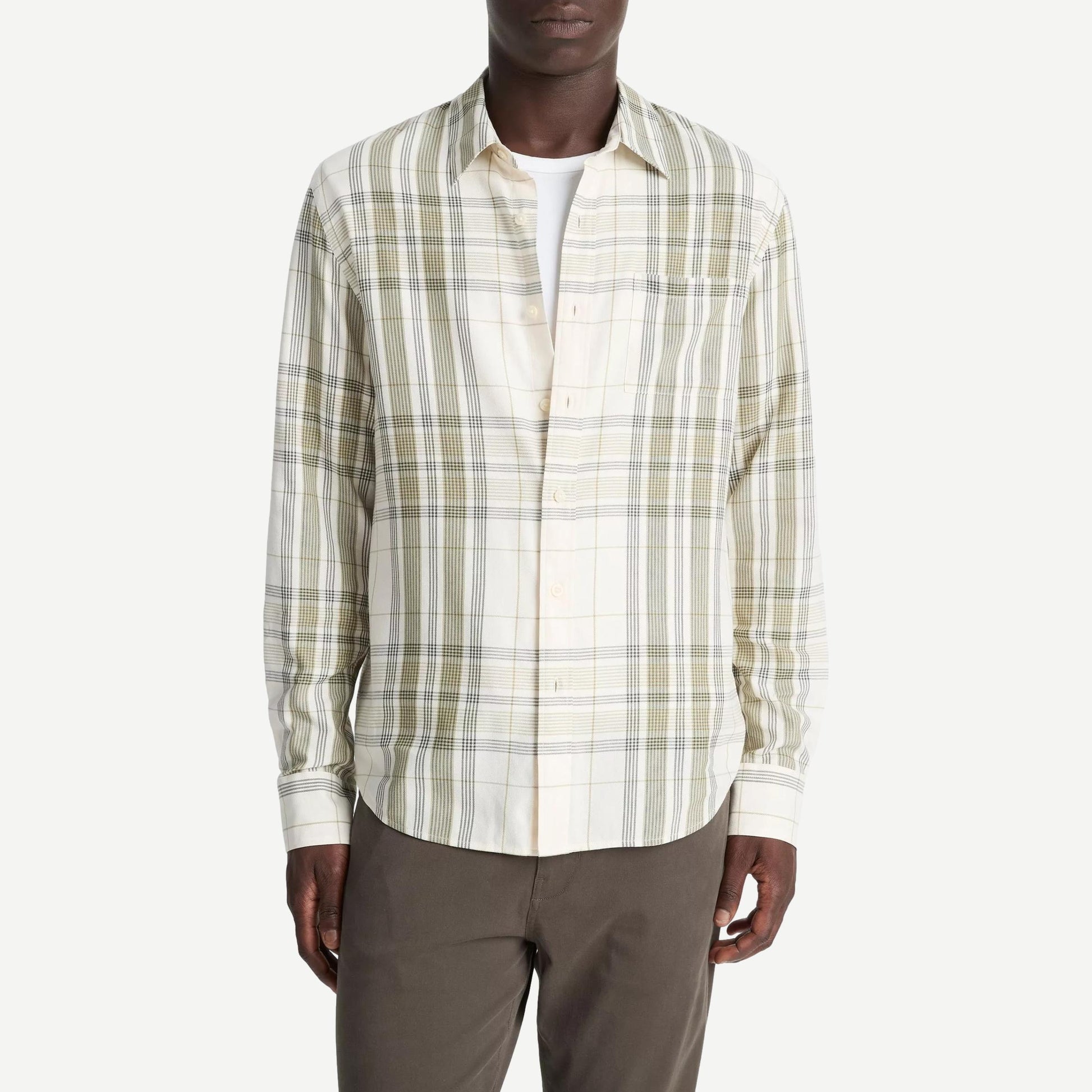 Dunluce Plaid L/S Shirt - Blanco/Driver Green - Galvanic.co