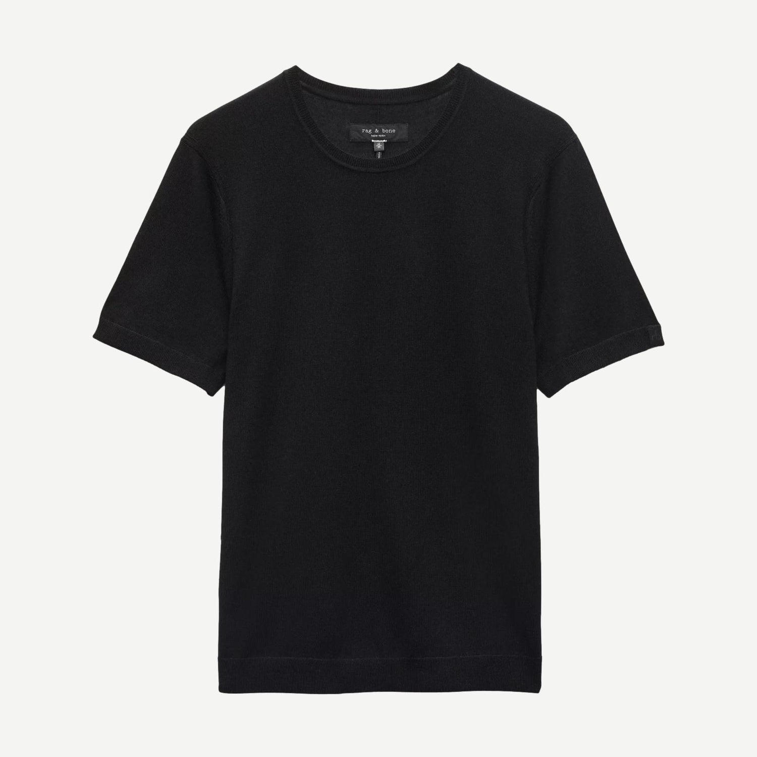 Black Rag and Bone Aulton Knit SS Tee, men's short-sleeve T-shirt with a smooth knit fabric and classic crew neckline.