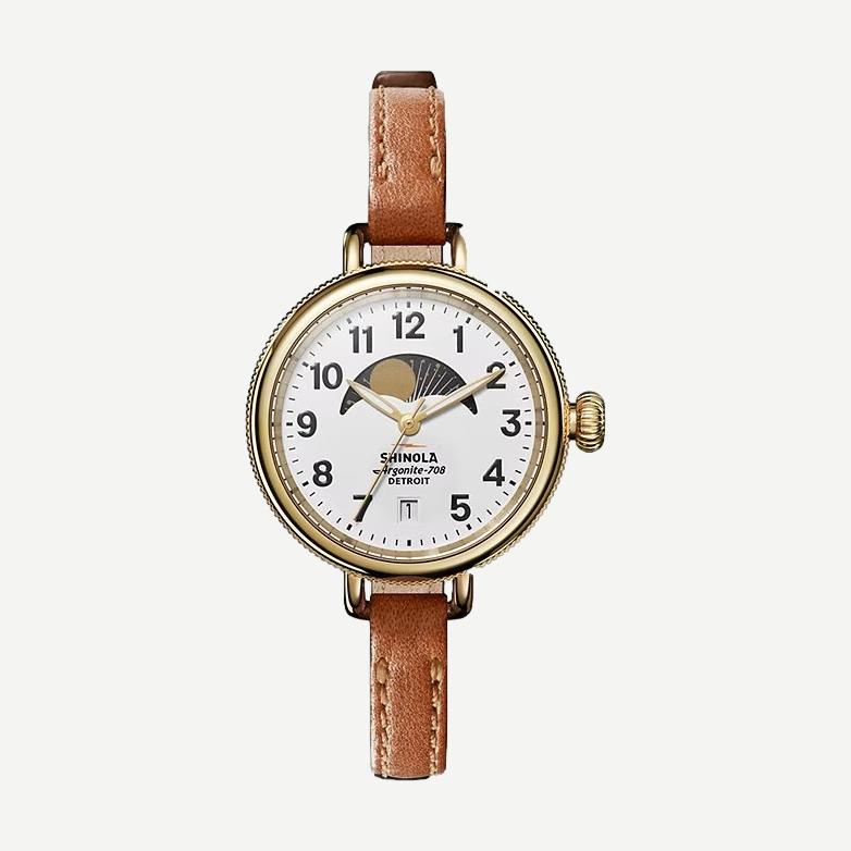 Birdy Moon Phase 34mm Tan Leather - White - Galvanic.co