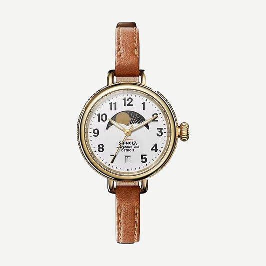 Birdy Moon Phase 34mm Tan Leather - White - Galvanic.co